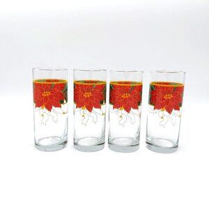 Christmas Tumblers Poinsettia Design - 12.5oz Glasses - Set of 4 - Vintage
